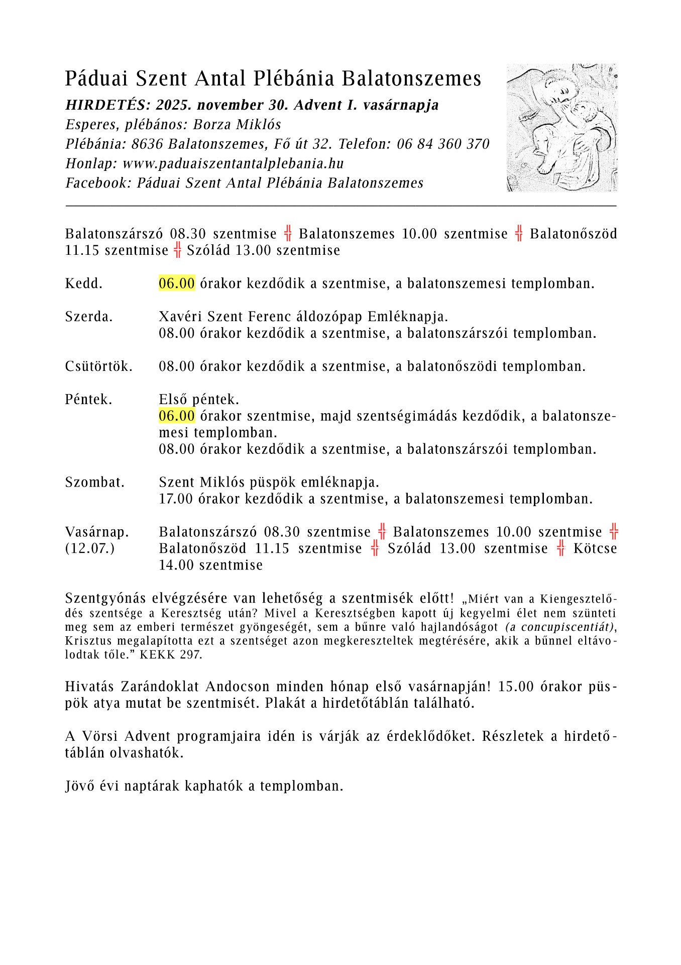 HIRDETÉS: 2025. november 30. Advent I. vasárnapja