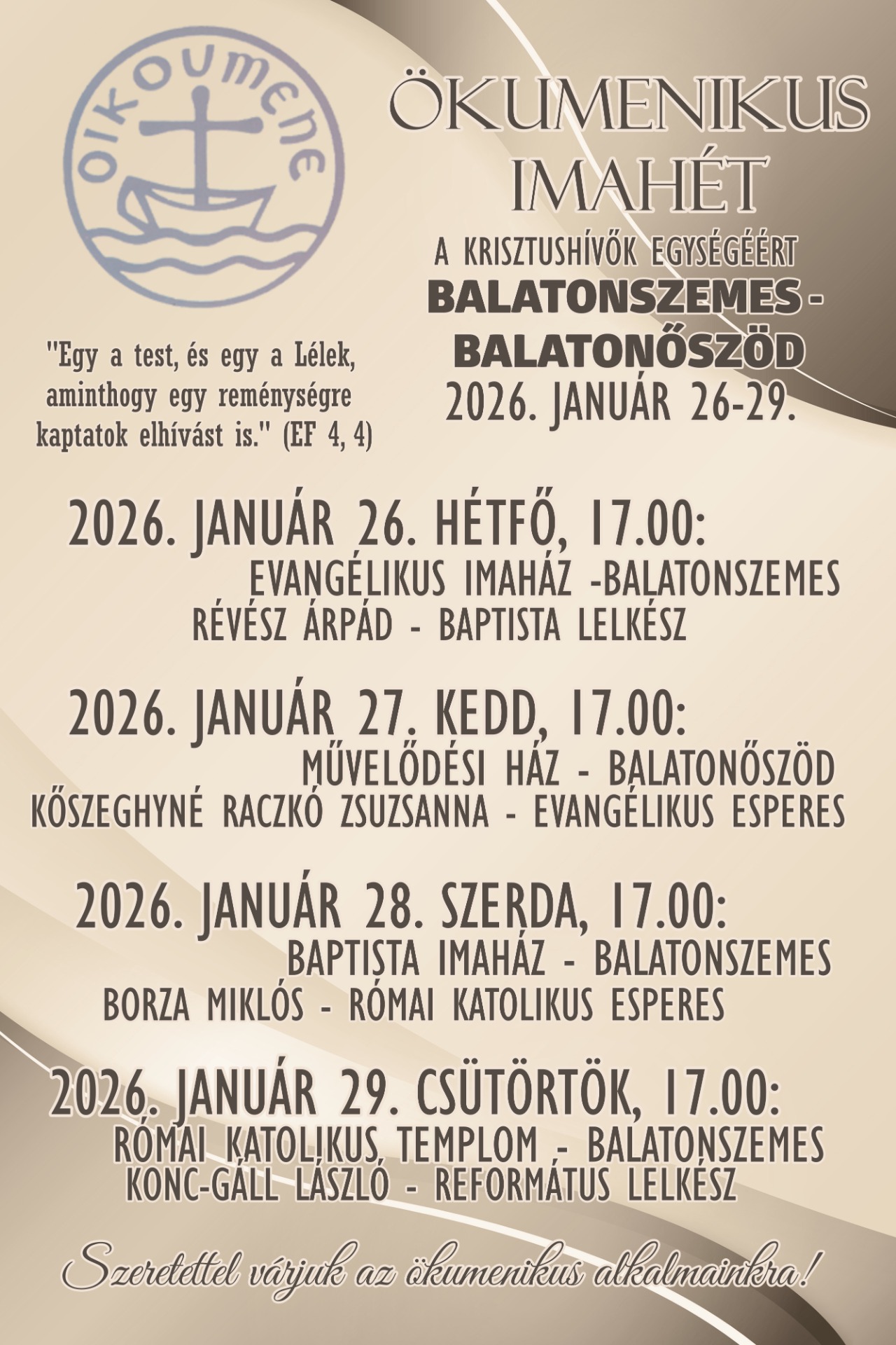 Ökumenikus Imahét Balatonszemes 2026. január 26-29.