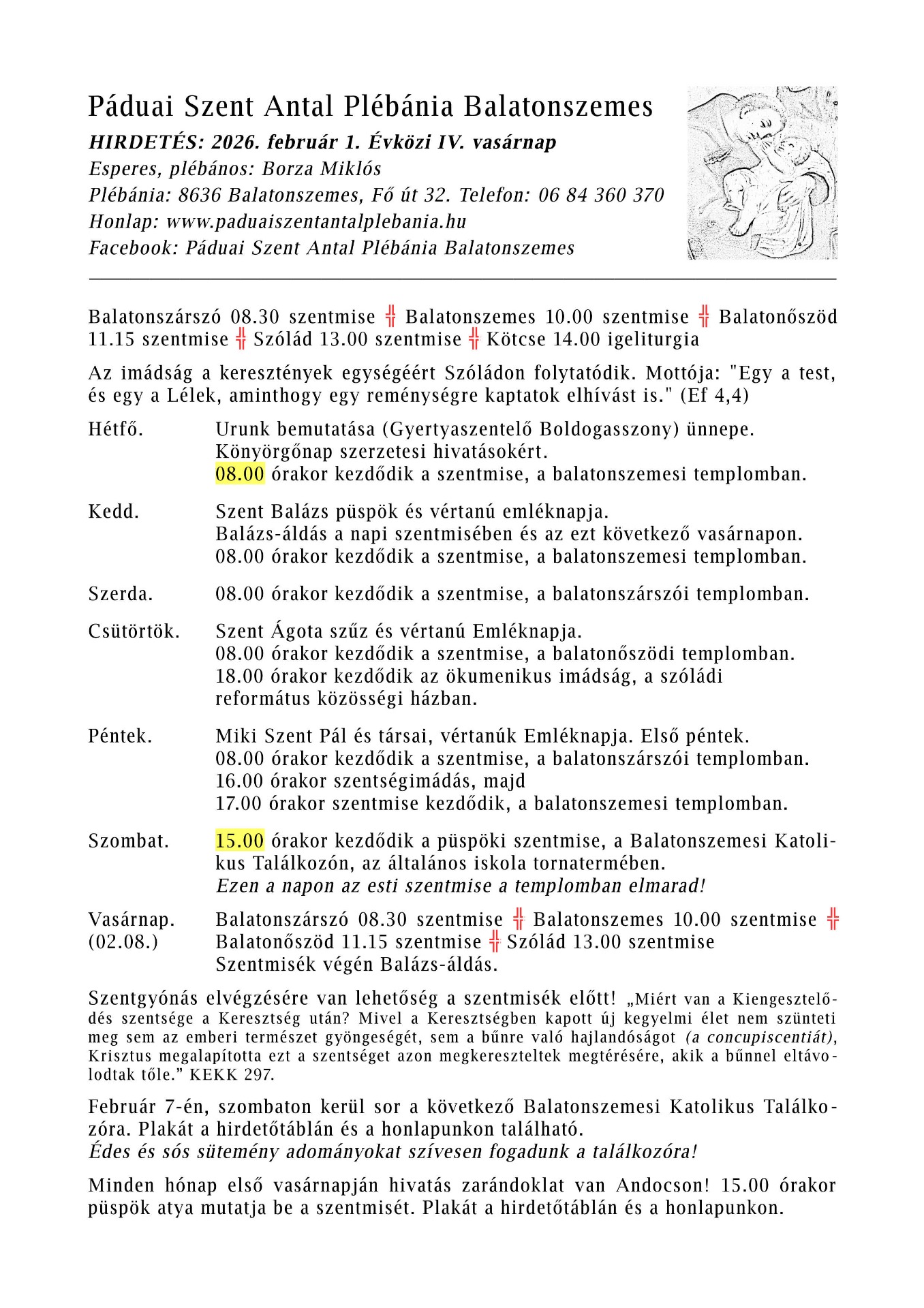 HIRDETÉS: 2026. február 1. Évközi IV. vasárnap