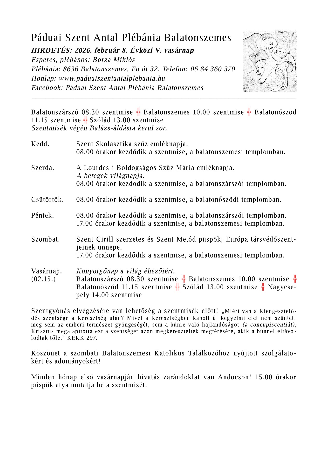 HIRDETÉS: 2026. február 8. Évközi V. vasárnap