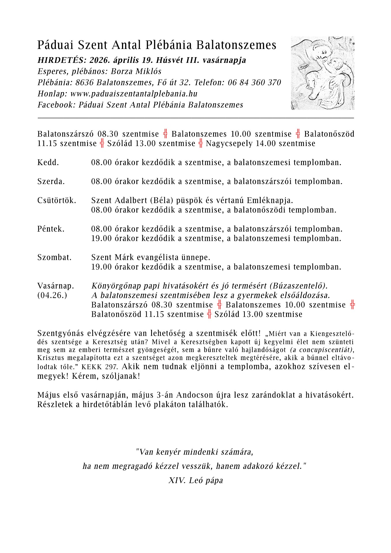 HIRDETÉS: 2026. április 19. Húsvét III. vasárnapja