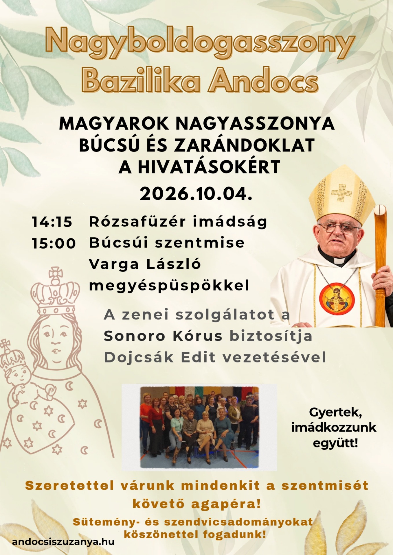 2026. október 4. Zarándoklat a hivatásokért Andocson